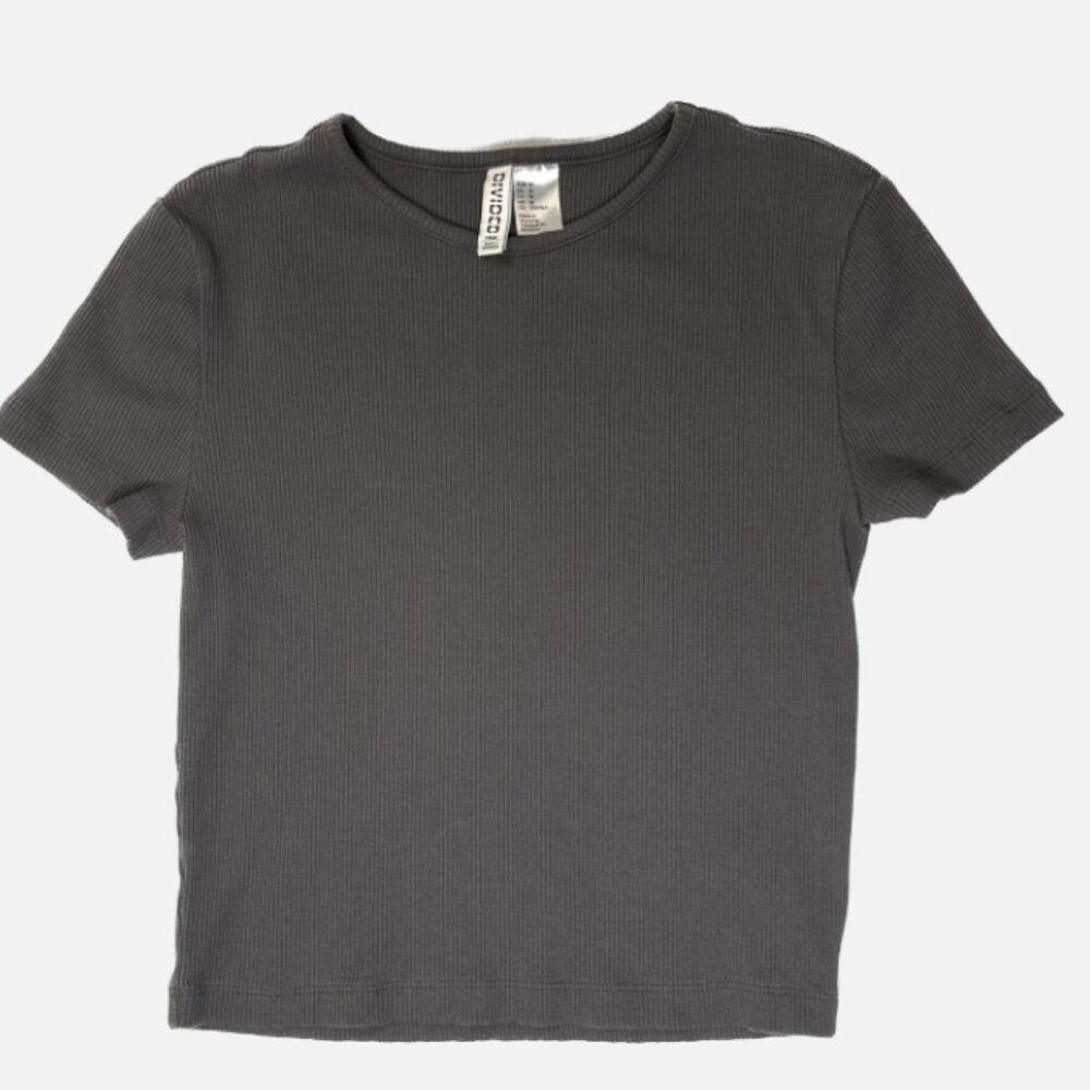 H&M Divided Ribbed Fitted Short Sleeve Crop Top Gray Size M